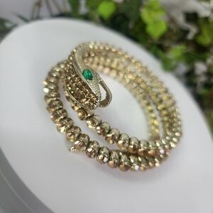 Gold Snake Wrap Bracelet with Cubic Zirconia Crystals